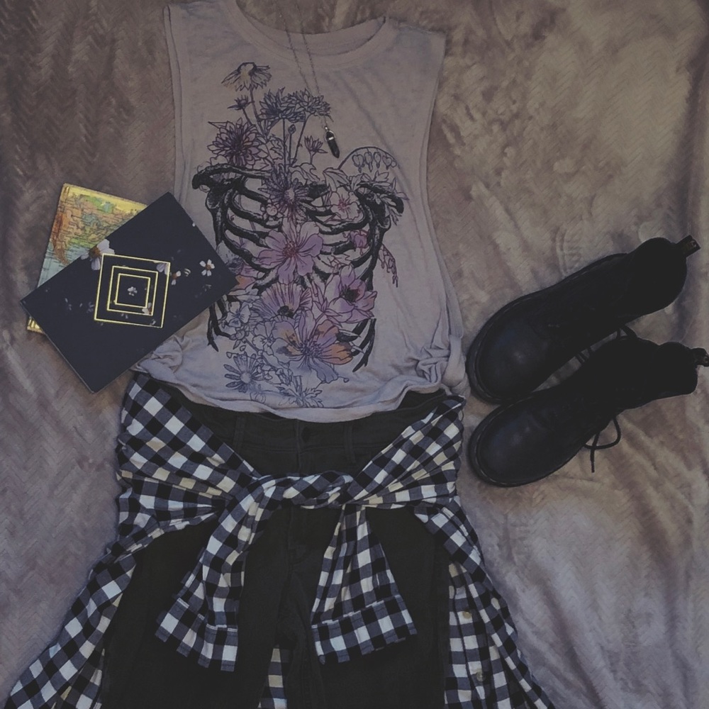Ribcage and Floral Cutout Tanktop